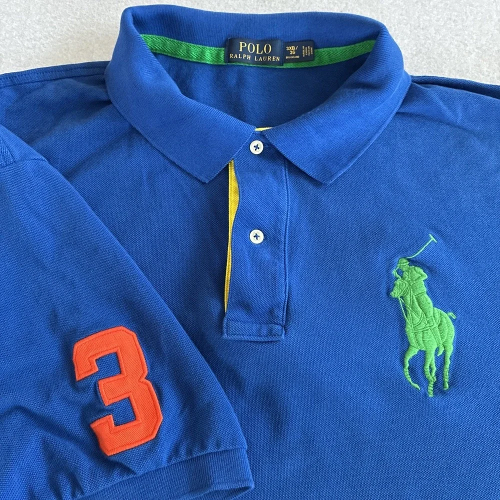 Polo Ralph Lauren Polo Blue Shirt Men's Big 3X 3XB Big Green Pony #3 Preppy